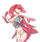  breasts breath_of_the_wild clothing female green_eyes humanoid marine mipha mostly_nude nintendo nipples red_skin robe simple_background solo suelix the_legend_of_zelda thick_thighs video_games white_background wide_hips zora 