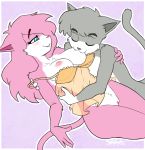  aeris_(vg_cats) anthro areola blush bottomless breast_suck breasts cat chemise clothed clothing eyes_closed feline female fur grey_fur leo_(vg_cats) lingerie male male/female mammal nude pink_fur pussy simple_background smile soupbag sucking vg_cats webcomic 