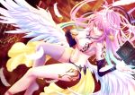  angel_wings book breasts crop_top cross cup feathered_wings feathers gloves gradient_hair halo jibril_(no_game_no_life) large_breasts long_hair low_wings magic magic_circle midriff mismatched_legwear multicolored_hair navel no_game_no_life pink_hair sideboob smile solo symbol-shaped_pupils tattoo tea teacup very_long_hair vv_sama white_wings wing_ears wings yellow_eyes 