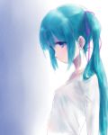  aqua_hair blue_eyes breasts closed_mouth covered_nipples gradient gradient_background hatsune_miku highres kowiru long_hair profile small_breasts solo twintails vocaloid 