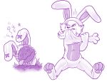  2017 3_toes 4_fingers angry anthro bite blind_eye bunny_costume chin_tuft clothed clothing costume digital_drawing_(artwork) digital_media_(artwork) dizzy duo easter fish fizz_(lol) food fur hi_res hindpaw holidays hornbuckle kled_(lol) lagomorph league_of_legends male mammal marine open_mouth pawpads paws rabbit riot_games rubber scar shiny simple_background smile spiral spiral_eyes teeth toes tongue tongue_out toony vegetable video_games white_background yordle 