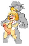  4_fingers animal_crossing anthro balls big_muscles big_penis blush breasts canine chi-iz coat dog duo female hi_res human human_on_anthro humanoid_penis imminent_sex interspecies isabelle_(animal_crossing) it&#039;ll_never_fit larger_male male male/female male_on_anthro mammal mostly_nude muscular muscular_male navel nintendo open_coat open_mouth penis penis_riding purple_eyes pussy pussyjob scared shaking shih_tzu shivering simple_background sitting_on_penis size_difference smaller_female smile sweat tears vein veiny_penis video_games villager_(animal_crossing) worried 