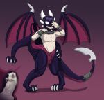 2017 3_fingers 3_toes bulge claws costume cynder dark_cynder digital_drawing_(artwork) digital_media_(artwork) dragon duo erection fursuit glowing glowing_eyes gradient_background hi_res horn human internal living_clothing living_costume living_fursuit male mammal mask membranous_wings nearu-senpai open_mouth penis penis_outline precum scalie shackles simple_background spikes spyro_the_dragon toe_claws toes transformation video_games wings 