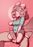  &lt;3 2018 anthro balls beige_penis big_breasts big_penis biped blush breasts brown_hair cleavage clothed clothed/nude clothed_female_nude_male clothing digital_drawing_(artwork) digital_media_(artwork) ears_back empty_eyes erection faceless_male female female_focus flustered flying_sweatdrops fully_clothed glans green_clothing green_topwear grey_bottomwear grey_clothing hair heart_nose human human_on_anthro imminent_sex interspecies light_skin lighting looking_at_penis looking_down lying male male/female male_on_anthro mammal mouse mouse_(pigburger) nude on_back on_top on_top_of penis pigburger pink_background pink_glans pink_nose pink_theme plantigrade precum rat_tail rodent shadow shirt shocked shorts simple_background snout solo_focus straddling surprise sweat sweatdrop tan_balls tan_skin tan_tail vein veiny_penis white_eyes 