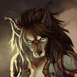  anthro brown_fur canine clothed clothing digital_media_(artwork) ear_tuft female fur glare hair long_hair mammal multicolored_fur neryumo pointy_ears simple_background solo tuft video_games warcraft were werewolf wolf worgen 