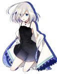  bare_shoulders blue_eyes dress isuzu_ren short_hair smile white_hair 