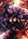  armor axe black_armor black_panties breasts camilla_(fire_emblem_if) cleavage enmoire fire_emblem fire_emblem_if hair_over_one_eye large_breasts lips long_hair looking_at_viewer panties purple_eyes purple_hair solo thighs tiara underwear very_long_hair wavy_hair 