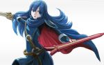  cape falchion_(fire_emblem) fire_emblem fire_emblem:_kakusei highres kotatsumuri_(yaugau) long_hair looking_at_viewer lucina sword tiara weapon white_background 