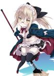  :&lt; albino alternate_costume apron artoria_pendragon_(all) artoria_pendragon_(swimsuit_rider_alter) black_bra black_legwear black_ribbon blush bow bow_choker bra breasts broom choker cleavage closed_mouth coat eyebrows_visible_through_hair fate/grand_order fate_(series) frilled_bra frilled_legwear frills glasses groin hair_ribbon holding holding_broom leg_up loafers looking_at_viewer maid maid_apron maid_headdress medium_breasts navel nijimoto_hirok off_shoulder open_clothes plump ponytail purple_footwear red_bow ribbon shoes sidelocks solo stomach thighhighs thighs underwear yellow_eyes 