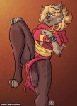  anthro clothed clothing dickgirl hyena intersex loincloth mammal penis sketchybug smile solo standing thick_thighs tongue tongue_out uncut 