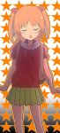  1girl bag blush child eyebrows_visible_through_hair eyes_closed female gradient gradient_background hair_ornament hair_ribbon harusaki_chiwa hood looking_at_viewer open_mouth orange_hair ore_no_kanojo_to_osananajimi_ga_shuraba_sugiru ribbon scan shirt simple_background skirt solo starry_background twintails 