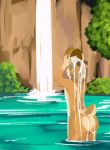  anthro bathing butt cervine cuddlesong deer hair male mammal nude outside solo standing waterfall 
