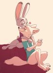  &lt;3 2018 anthro arctic_fox bed blush canine cellphone claws clothed clothing dipstick_ears disney duo eyes_closed female female/female fox fuel_(artist) holding_object holding_phone hug judy_hopps lagomorph mammal off_shoulder phone rabbit simple_background sitting skye_(zootopia) smile toe_claws white_background zootopia 