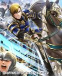  armor beowulf_(fire_emblem) blonde_hair company_name faceless faceless_male fingerless_gloves fire_emblem fire_emblem:_seisen_no_keifu fire_emblem_cipher gloves helmet horse male_focus official_art open_mouth solo_focus sword teeth weapon 
