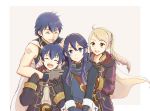  2girls ahoge blue_eyes blue_hair blush closed_eyes father_and_daughter female_my_unit_(fire_emblem:_kakusei) fire_emblem fire_emblem:_kakusei gloves gogatsu_(yeaholiday) hood hooded_jacket jacket krom long_hair lucina mark_(fire_emblem) mark_(male)_(fire_emblem) mother_and_son multiple_boys multiple_girls my_unit_(fire_emblem:_kakusei) open_mouth short_hair smile white_hair 