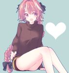 :d astolfo_(fate) bangs bare_legs black_bow black_shirt black_skirt blue_background blush bow braid commentary_request dot_nose eyebrows_visible_through_hair eyelashes eyes_visible_through_hair fang fate/apocrypha fate_(series) feet_out_of_frame furrowed_eyebrows hair_bow hair_intakes heart kagami_(yui1995) knees_together_feet_apart knees_up long_hair long_sleeves looking_at_viewer male_focus miniskirt multicolored_hair no_panties open_mouth otoko_no_ko pink_hair puffy_long_sleeves puffy_sleeves purple_eyes shirt simple_background single_braid sitting sketch skirt slit_pupils smile solo streaked_hair testicles thick_eyebrows turtleneck two-tone_hair very_long_hair white_hair 