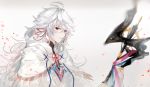  all_male cape close fate/grand_order fate_(series) hoodie long_hair male merlin_(fate/grand_order) naru_(ul) purple_eyes staff white_hair 