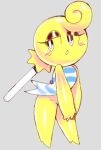  anthro anthrofied blush bottomless candy clothed clothing eyelashes female food food_creature grey_background humanoid lollipop not_furry open_mouth simple_background solo solo_focus striped_dress tartra_(ɯ(_&ndash;_&ndash;_)ɯ) yellow_skin ɯ(_&ndash;_&ndash;_)ɯ 