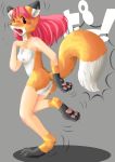  2005 anthro breasts butt canine edmol female fox hair mammal nipples nude open_mouth paws pink_hair solo tail_growth teeth transformation 