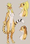  2018 anthro blonde_hair breasts cheetah feline female fur hair kamaria_(character) mammal model_sheet nipples nude quench solo spots 