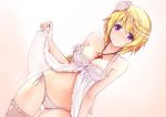  ass_visible_through_thighs azumi_akitake bad_id bad_twitter_id blonde_hair blush breasts charlotte_dunois dutch_angle infinite_stratos jewelry lingerie medium_breasts necklace panties pendant purple_eyes side-tie_panties solo thighhighs underwear white_panties 