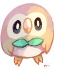  bird commentary creature full_body gen_7_pokemon glitchedpuppet grey_eyes highres no_humans owl pokemon pokemon_(creature) rowlet signature simple_background solo standing white_background 