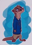  2019 abstract_background anthro barefoot blue_background clothed clothing eyewear fuel_(artist) glasses grey_background head_tuft male mammal mustelid otter otterly_(character) simple_background solo standing 