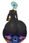  2018 absurd_res alien big_butt black_sclera blue_eyes butt clothed clothing digital_media_(artwork) disney duo experiment_(species) female grand_councilwoman hi_res huge_butt lilo_and_stitch looking_back male open_mouth simple_background smile sssonic2 stitch thick_thighs white_background 