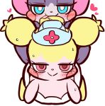  &lt;3 all_fours anthro bedroom_eyes blue_eyes blush cocotama duo eyelashes female fur half-closed_eyes himitsu_no_cocotama hotney_(cocotama) kemonagari looking_at_viewer patarina pink_eyes purple_fur saliva seductive simple_background source_request sweat tongue tongue_out white_background 