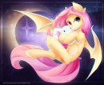  2018 bat_pony cutie_mark digital_media_(artwork) female feral fluttershy_(mlp) friendship_is_magic hair koveliana mammal membranous_wings my_little_pony pink_hair solo wings 