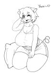  anthro big_breasts breasts clothed clothing cuddlesong female greyscale huge_breasts kneeling mammal monochrome open_mouth overweight pig pillow porcine solo thick_thighs yawn 
