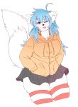  anthro canine clothed clothing cuddlesong female fur hair legwear looking_at_viewer mammal piercing slightly_chubby smile solo thick_thighs thigh_highs thigh_squish tongue tongue_out tongue_piercing 