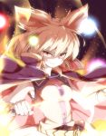  &gt;:) blonde_hair cape glowing hair_ears looking_at_viewer maguro_(mawaru_sushi) solo touhou toyosatomimi_no_miko upper_body v-shaped_eyebrows yellow_eyes 