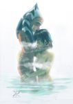  ahsoka_tano alien barriss_offee convenient_censorship duo female female/female hug humanoid markings mirialan not_furry nude raikoh-illust signature star_wars togruta water 