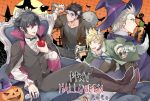  animal_ears apple bat black_hair blonde_hair bow bowtie brown_hair cape carrot collar fangs final_fantasy final_fantasy_xv flail food frankenstein's_monster fruit full_moon gladiolus_amicitia glasses gloves green_eyes gun halloween hat ignis_scientia jack-o'-lantern male_focus mintgreen0913 moon morning_star multiple_boys noctis_lucis_caelum prompto_argentum red_eyes skull stitches tail tongue tongue_out vampire vest waistcoat weapon witch_hat wolf_ears wolf_tail 