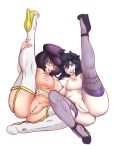  2girls @_@ anus breasts glasses green_eyes hex_maniac_(pokemon) high_heels jrwtih large_breasts multiple_girls npc_trainer one_leg_raised pokemon purple_eyes purple_hair pussy thigh_boots thighhighs tongue_out wicke_(pokemon) 