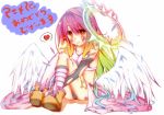  angel_wings blush breasts bridal_gauntlets chess_piece cleavage crop_top earth0 feathered_wings gloves gradient_hair halo heart jibril_(no_game_no_life) large_breasts long_hair low_wings magic_circle midriff mismatched_legwear multicolored_hair navel no_game_no_life parted_lips pink_hair sitting smile solo tattoo translation_request very_long_hair white_wings wing_ears wings yellow_eyes 