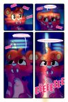  2018 anthro blush caught chest_tuft comic cursing dialogue digital_drawing_(artwork) digital_media_(artwork) embarrassed english_text fangs feline fur invalid_tag kory_(sunnyhoneybone) locker male mammal onomatopoeia open_mouth pink_fur saber-toothed_cat sabertooth_(feature) simple_background solo sound_effects striped_fur stripes sunnyhoneybone text tuft voyeur 