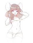  anthro bulge clothing crop_top girly hair hand_in_hair legwear long_hair male mammal michi mouse navel one_eye_closed restricted_palette rodent shirt simple_background sketch smile solo suelix thick_thighs thigh_highs thong white_background 