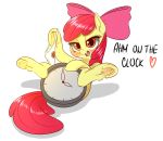  &lt;3 2018 apple_bloom_(mlp) blush clock clothing dankflank dialogue digital_media_(artwork) earth_pony english_text equine eyelashes female friendship_is_magic hair hair_bow hair_ribbon hi_res hooves horse mammal my_little_pony open_mouth panties pony ribbons simple_background solo text underhoof underwear white_background young 