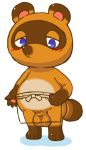  animal_crossing animal_genitalia anthro apron balls barefoot blue_eyes blush clothed clothing fur half-closed_eyes looking_at_viewer male mammal nintendo pawpads paws penis procyonid raccoon round_ears sakusan_kc sheath slightly_chubby solo standing tom_nook_(animal_crossing) translucent transparent_clothing video_games 