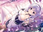  arm_guards azur_lane bangs bare_shoulders basket belfast_(azur_lane) black_choker blanket blush braid breasts candy chain cherry_blossoms choker cleavage closed_mouth collarbone corset dappled_sunlight dress elbow_gloves eyebrows_visible_through_hair flower food french_braid frilled_gloves frilled_skirt frills garter_straps gloves hand_on_own_chest knees_up large_breasts lollipop long_hair looking_at_viewer looking_to_the_side lying maid maid_headdress md5_mismatch no_shoes on_back outdoors petals pink_flower shiny shiny_hair skirt sleeveless sleeveless_dress smile solo sousouman sunlight thighhighs tree white_dress white_gloves zettai_ryouiki 