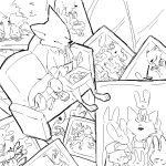  1:1 2018 anthro black_and_white bonnie_hopps canid canine clothed clothing disney duo_focus eyewear faceless female fox furniture glasses group hat headgear headwear holding_object judy_hopps lagomorph leporid lying male mammal monochrome necktie nick_wilde on_side overalls photo rabbit red_fox replytoanons sitting sofa stu_hopps true_fox violet_hopps young young_anthro zootopia 