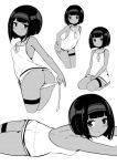  :d ass backless_dress backless_outfit bangs bare_arms bare_back bare_shoulders blunt_bangs blush bob_cut closed_mouth dark_skin dress greyscale headband leaning_forward looking_at_viewer lying monochrome multiple_views on_stomach open_mouth original panties panty_pull pulled_by_self seiza short_hair side-tie_panties simple_background sitting sleeveless sleeveless_dress smile standing toy_box-r underwear untied untied_panties upper_teeth usekh_collar white_background 