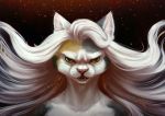  2018 angry anthro blonde_hair calico_cat cat feline female green_eyes hair mammal medaya pink_nose reaction_image selene_blackcat solo teeth white_hair wrath 