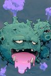  bummerdude commentary creature face full_body gen_1_pokemon grey_background highres no_humans poison pokemon pokemon_(creature) shiny_pokemon smoke solo vomiting weezing 