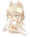  alpaca_ears alpaca_suri_(kemono_friends) animal_ears blue_eyes commentary_request crying crying_with_eyes_open eyebrows_visible_through_hair fur_collar fur_trim hair_bun hair_over_one_eye hand_over_eye highres horizontal_pupils kemono_friends long_sleeves neck_ribbon open_mouth ribbon solo tears thin_(suzuneya) translated upper_body 