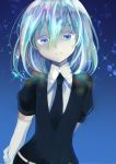  androgynous colored_eyelashes diamond_(houseki_no_kuni) elbow_gloves gem_uniform_(houseki_no_kuni) gloves houseki_no_kuni looking_at_viewer mizuhotsuki multicolored multicolored_eyes multicolored_hair necktie rainbow_eyes rainbow_hair short_hair smile solo sparkle 