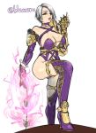  breasts burakku-ra high_heels isabella_valentine large_breasts makeup purple_lipstick revealing_clothes short_hair silver_hair sketch soul_calibur soulcalibur_vi thigh_boots whip whip_sword 