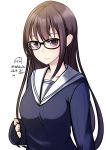  brown_eyes brown_hair closed_mouth dated glasses long_hair nekobaka original sailor_collar signature solo upper_body white_background 